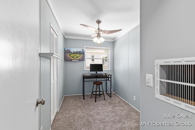 1035 Eastern Ave NE, Grand Rapids, MI 49503 - carpeted office with heating unit, a ceiling fan, and crown molding