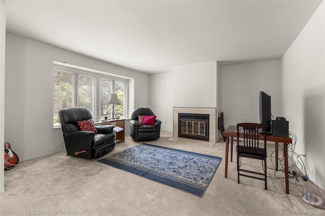 31450 Orchard Brook Ct Unit 8, Farmington Hills, MI 48336 - carpeted living area featuring a tile fireplace