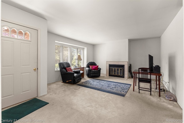 31450 Orchard Brook Ct Unit 8, Farmington Hills, MI 48336 - living room with carpet, a tiled fireplace, and an office area