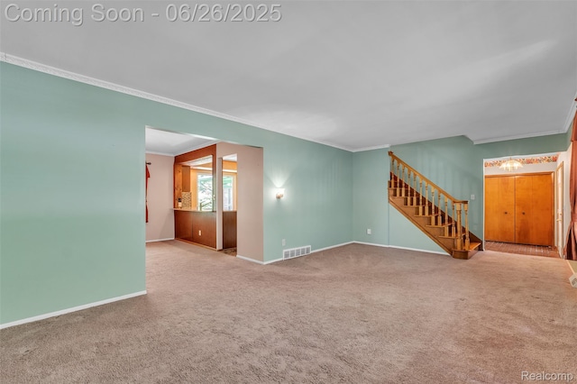 1840 Glen Iris Dr, Commerce Twp, MI 48382 - unfurnished room featuring ornamental molding, stairs, and carpet