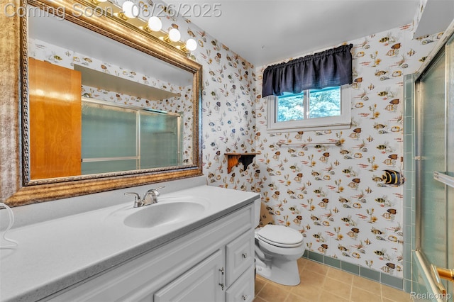 1840 Glen Iris Dr, Commerce Twp, MI 48382 - full bathroom featuring wallpapered walls, vanity, and tile patterned flooring