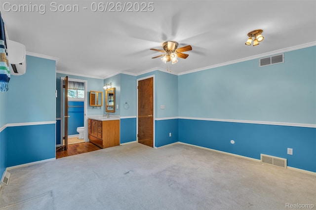 1840 Glen Iris Dr, Commerce Twp, MI 48382 - unfurnished living room with a ceiling fan, carpet flooring, and ornamental molding