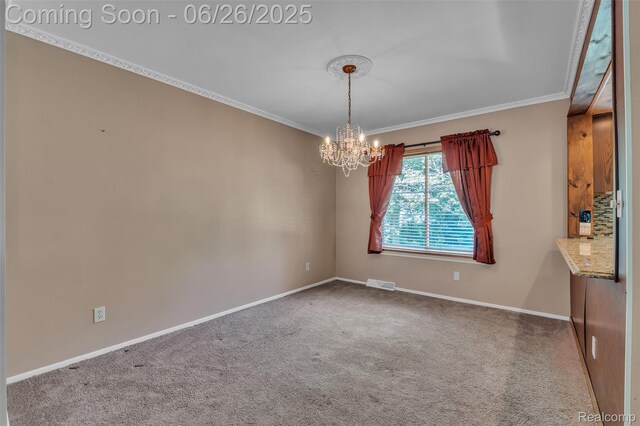 1840 Glen Iris Dr, Commerce Twp, MI 48382 - carpeted empty room with a chandelier and crown molding