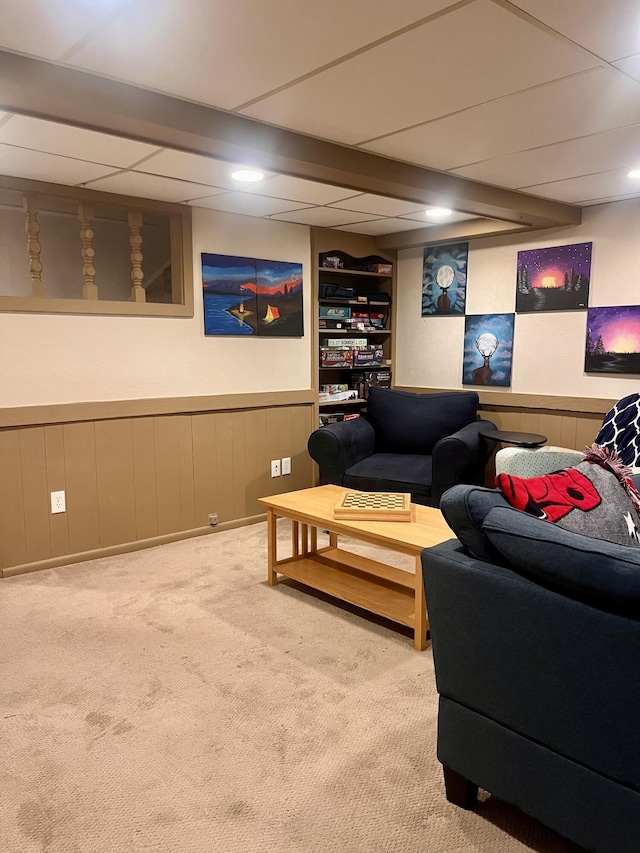 5213 Crocus Ave, Lansing, MI 48911 - living room with carpet, a wainscoted wall, and built in features