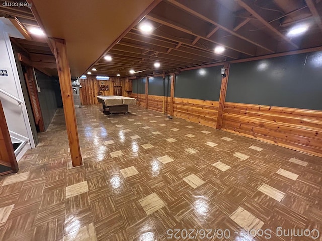8816 Salem Ln, Redford, MI 48239 - finished below grade area featuring pool table and wooden walls