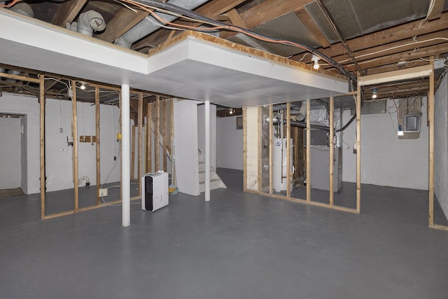 3415 Hoover St, Kalamazoo, MI 49008 - unfinished below grade area with gas water heater, heating unit, electric panel, and stairway