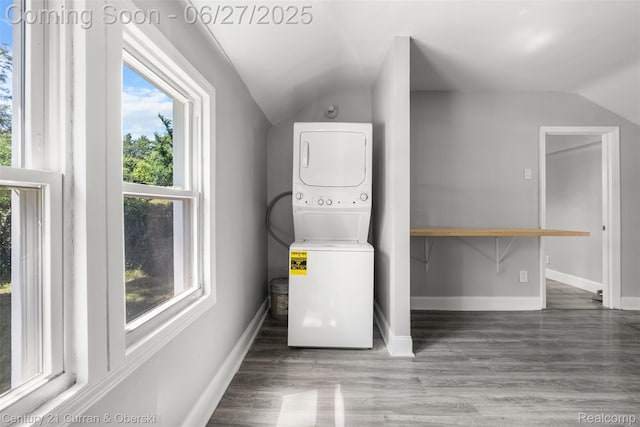 19349 Negaunee, Redford, MI 48240 - laundry area with stacked washer / dryer and wood finished floors