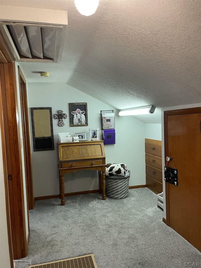 9981 W Mulberry Rd, Morenci, MI 49256 - hallway with carpet flooring, a textured ceiling, and vaulted ceiling