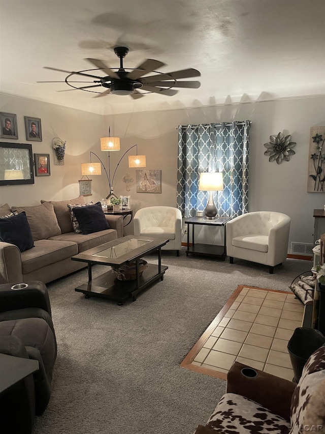 9981 W Mulberry Rd, Morenci, MI 49256 - carpeted living room with a ceiling fan