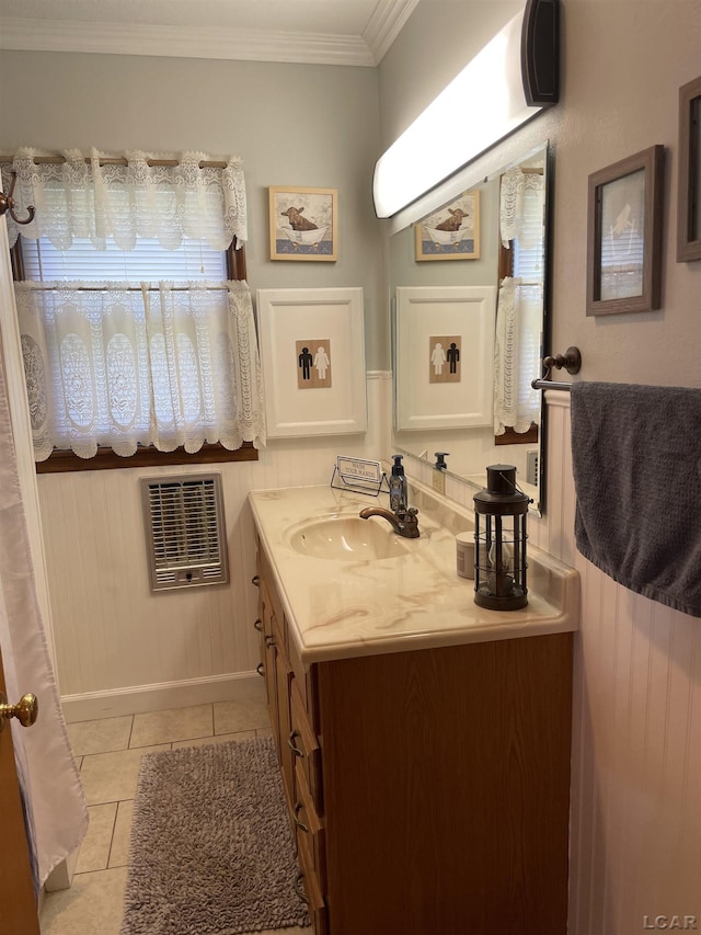 9981 W Mulberry Rd, Morenci, MI 49256 - bathroom with vanity, tile patterned flooring, and crown molding