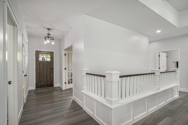 10924 Mystic Heights Trl, Michigan, MI 49071 - entryway with dark wood finished floors, a chandelier, and recessed lighting