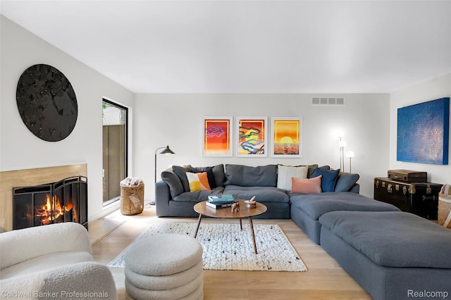 30715 River Crossing St, Bingham Farms, MI 48025 - living room featuring light wood finished floors and a lit fireplace