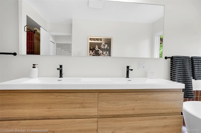 30715 River Crossing St, Bingham Farms, MI 48025 - bathroom with double vanity and a soaking tub