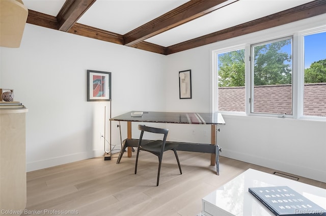 30715 River Crossing St, Bingham Farms, MI 48025 - office area featuring beam ceiling and light wood-type flooring