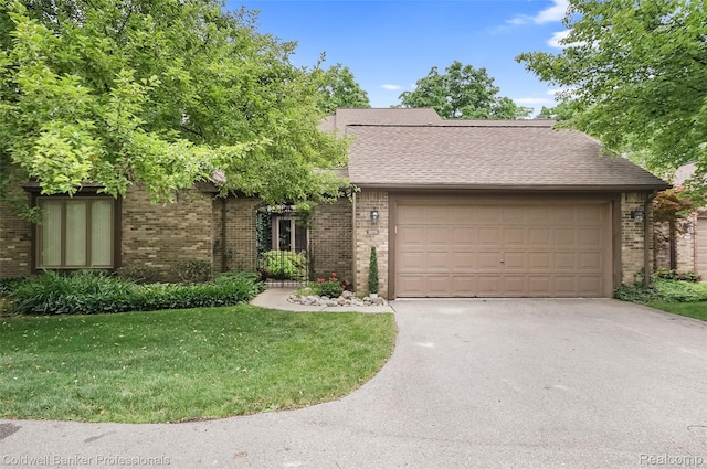 30715 River Crossing St, Bingham Farms, MI 48025 - view of front of house featuring brick siding, concrete driveway, an attached garage, a front yard, and roof with shingles