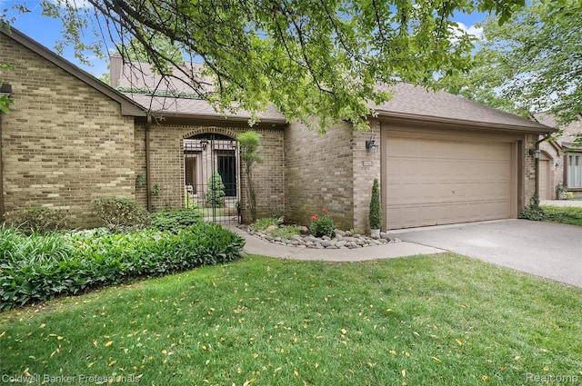 30715 River Crossing St, Bingham Farms, MI 48025 - view of front facade featuring brick siding, concrete driveway, an attached garage, a front lawn, and roof with shingles