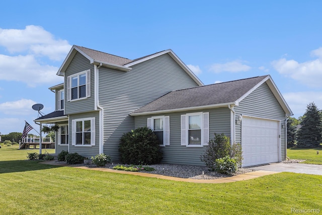 11632 Glen Mary Dr, Byron, MI 48418 - view of property exterior featuring a garage, a lawn, concrete driveway, and roof with shingles