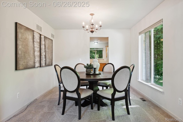 2538 Campbell Ct, Canton, MI 48188 - dining space featuring a chandelier, plenty of natural light, and light colored carpet