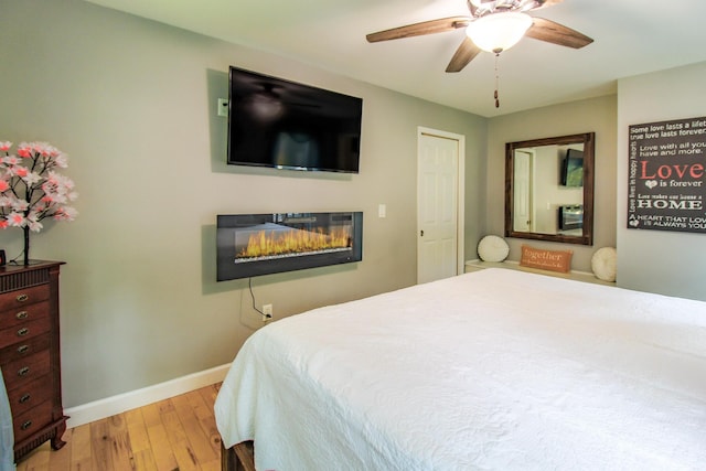7640 W H Ave, Kalamazoo, MI 49009 - bedroom featuring wood finished floors, a glass covered fireplace, and ceiling fan