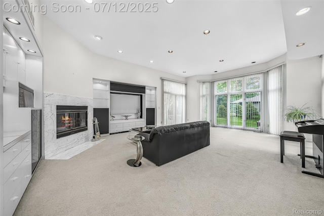 4532 Franklin Mill Rd, Southfield, MI 48301 - living room with carpet flooring, recessed lighting, and a high end fireplace