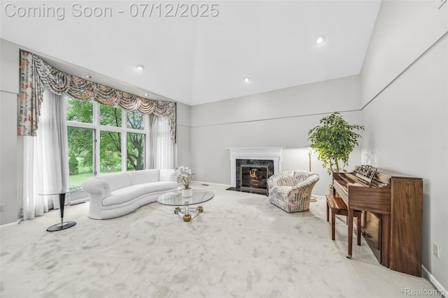 4532 Franklin Mill Rd, Southfield, MI 48301 - carpeted living area with a high end fireplace and recessed lighting