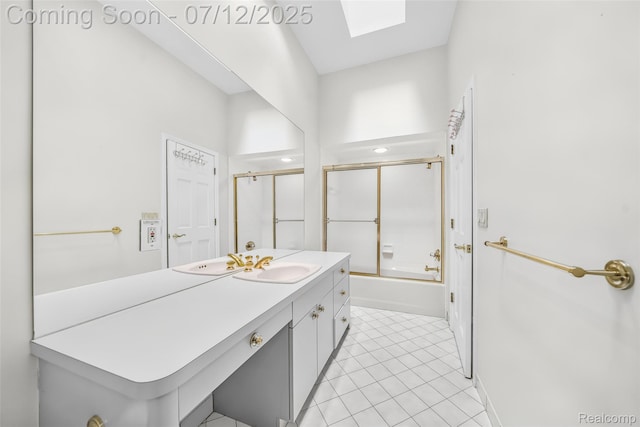 4532 Franklin Mill Rd, Southfield, MI 48301 - bathroom with vanity, a skylight, shower / bath combination with glass door, and tile patterned floors