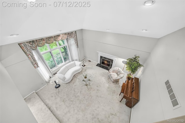 4532 Franklin Mill Rd, Southfield, MI 48301 - living room featuring lofted ceiling and a high end fireplace