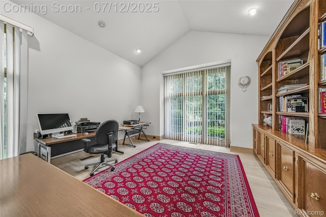 4532 Franklin Mill Rd, Southfield, MI 48301 - office area with light wood-style flooring, high vaulted ceiling, and recessed lighting