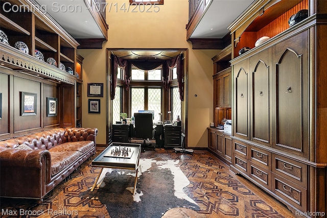 7420 Inner Circle Dr, Bloomfield Hills, MI 48301 - office with a high ceiling and crown molding