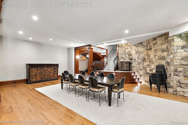 7420 Inner Circle Dr, Bloomfield Hills, MI 48301 - dining room featuring hardwood / wood-style floors, stairway, and recessed lighting