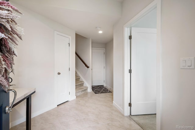 2855 Hardwick Rd, Ann Arbor, MI 48105 - corridor with stairway, recessed lighting, and light tile patterned floors