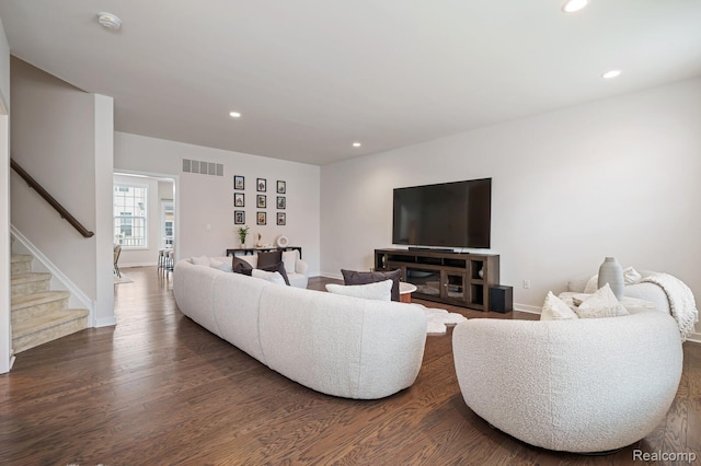 2855 Hardwick Rd, Ann Arbor, MI 48105 - living area with stairs, recessed lighting, and dark wood-style flooring