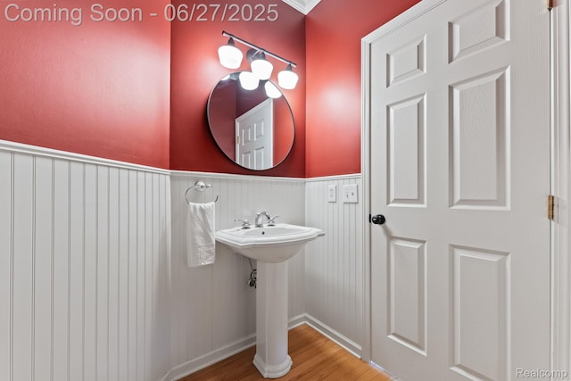 6060 Balmoral Way, Commerce Twp, MI 48382 - bathroom with wainscoting and wood finished floors