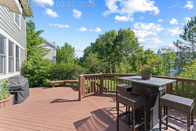 6060 Balmoral Way, Commerce Twp, MI 48382 - wooden terrace featuring outdoor dining area and a grill