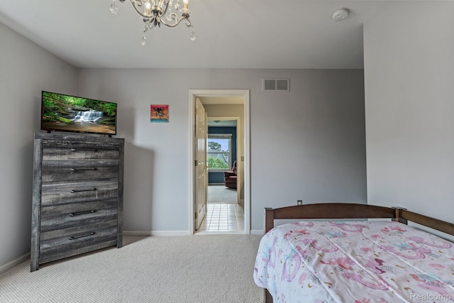 6060 Balmoral Way, Commerce Twp, MI 48382 - carpeted bedroom featuring a chandelier and baseboards