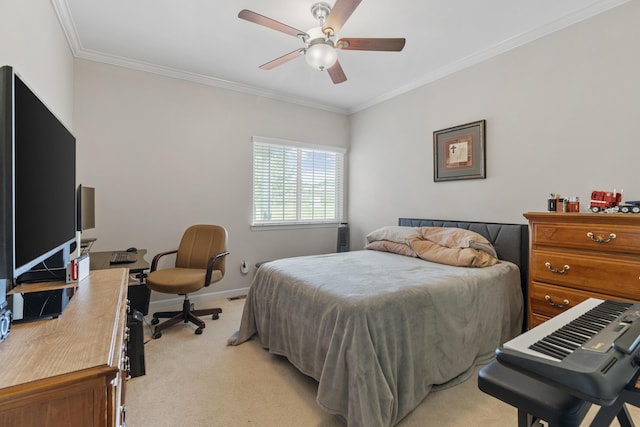 6733 Boulder Pointe Dr, Washington, MI 48094 - bedroom with light carpet, crown molding, a desk, and a ceiling fan