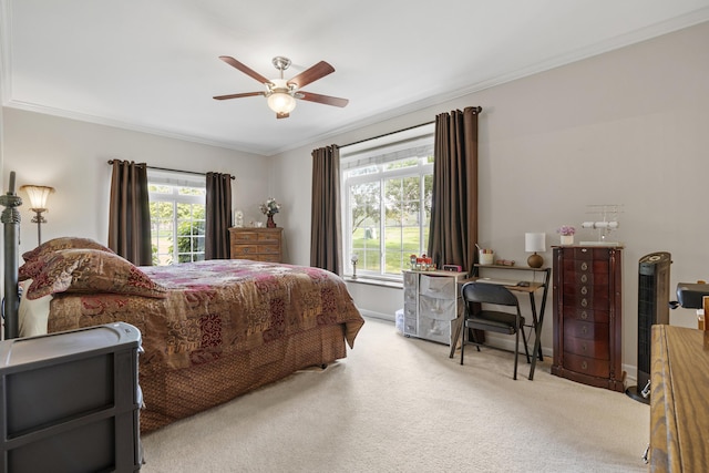 6733 Boulder Pointe Dr, Washington, MI 48094 - carpeted bedroom with multiple windows, ornamental molding, and a ceiling fan
