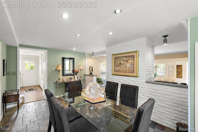 4848 Willow Ln, Orchard Lake, MI 48324 - dining area featuring recessed lighting and stone tile flooring