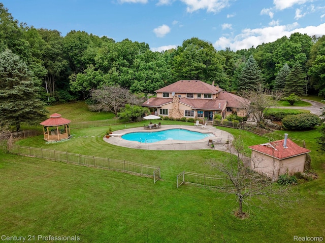 9601 Kier Rd, Holly, MI 48442 - view of swimming pool featuring a gazebo and a forest view