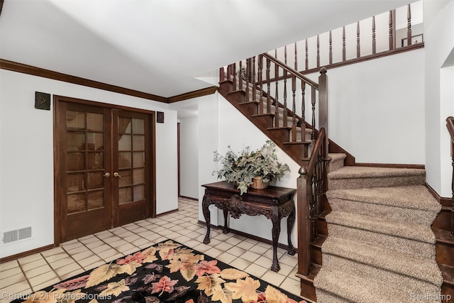 9601 Kier Rd, Holly, MI 48442 - foyer entrance with stairs, ornamental molding, and french doors