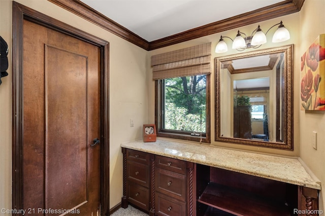 9601 Kier Rd, Holly, MI 48442 - bathroom with crown molding and vanity