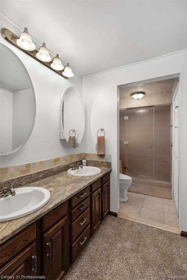 9601 Kier Rd, Holly, MI 48442 - bathroom featuring double vanity, a stall shower, and tile patterned flooring
