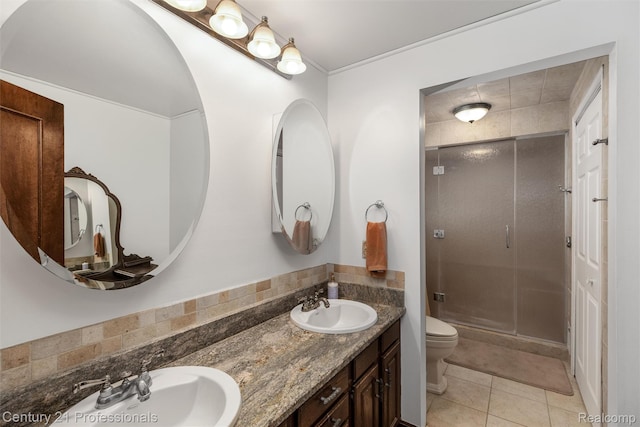 9601 Kier Rd, Holly, MI 48442 - full bath featuring a stall shower, double vanity, and tile patterned flooring