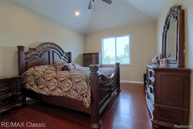 761 Nissen Ct, Wixom, MI 48393 - bedroom featuring dark wood-style floors, lofted ceiling, recessed lighting, and a ceiling fan