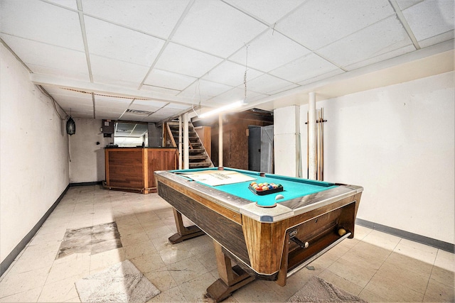 237 Holly St, Wyoming, MI 49548 - rec room featuring billiards table, a paneled ceiling, and light floors