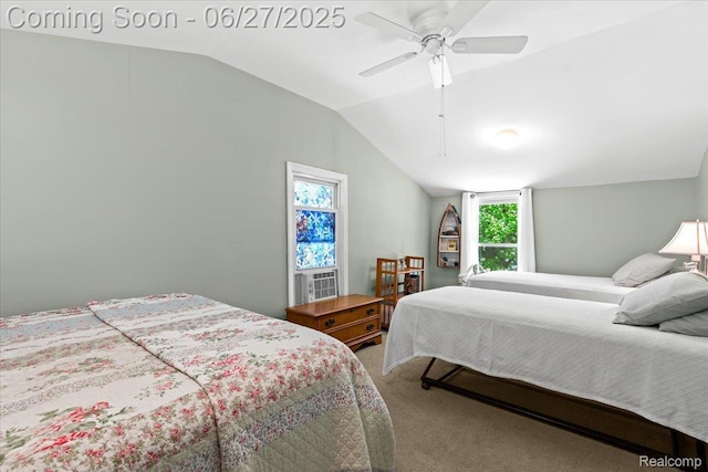 1500 Clark Lake Rd, Brighton, MI 48114 - carpeted bedroom with lofted ceiling, ceiling fan, and cooling unit