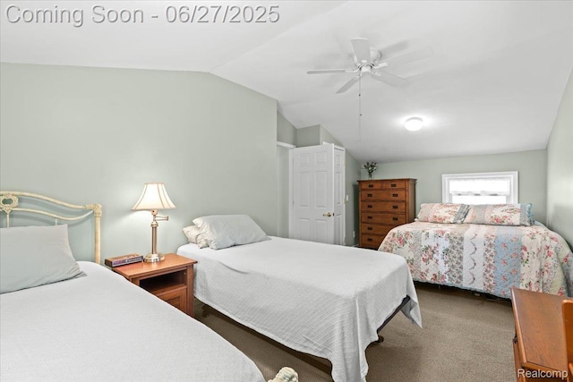 1500 Clark Lake Rd, Brighton, MI 48114 - carpeted bedroom featuring lofted ceiling and ceiling fan