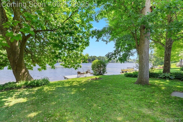1500 Clark Lake Rd, Brighton, MI 48114 - view of green lawn featuring a water view and a dock