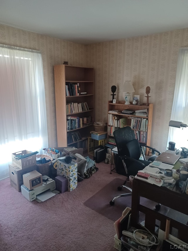 526 Comstock St, Adrian, MI 49221 - home office featuring carpet floors and wallpapered walls