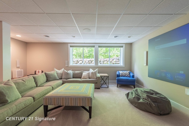 2985 E Iron Woods Pass, Midland, MI 48642 - living room featuring carpet flooring, a paneled ceiling, and recessed lighting
